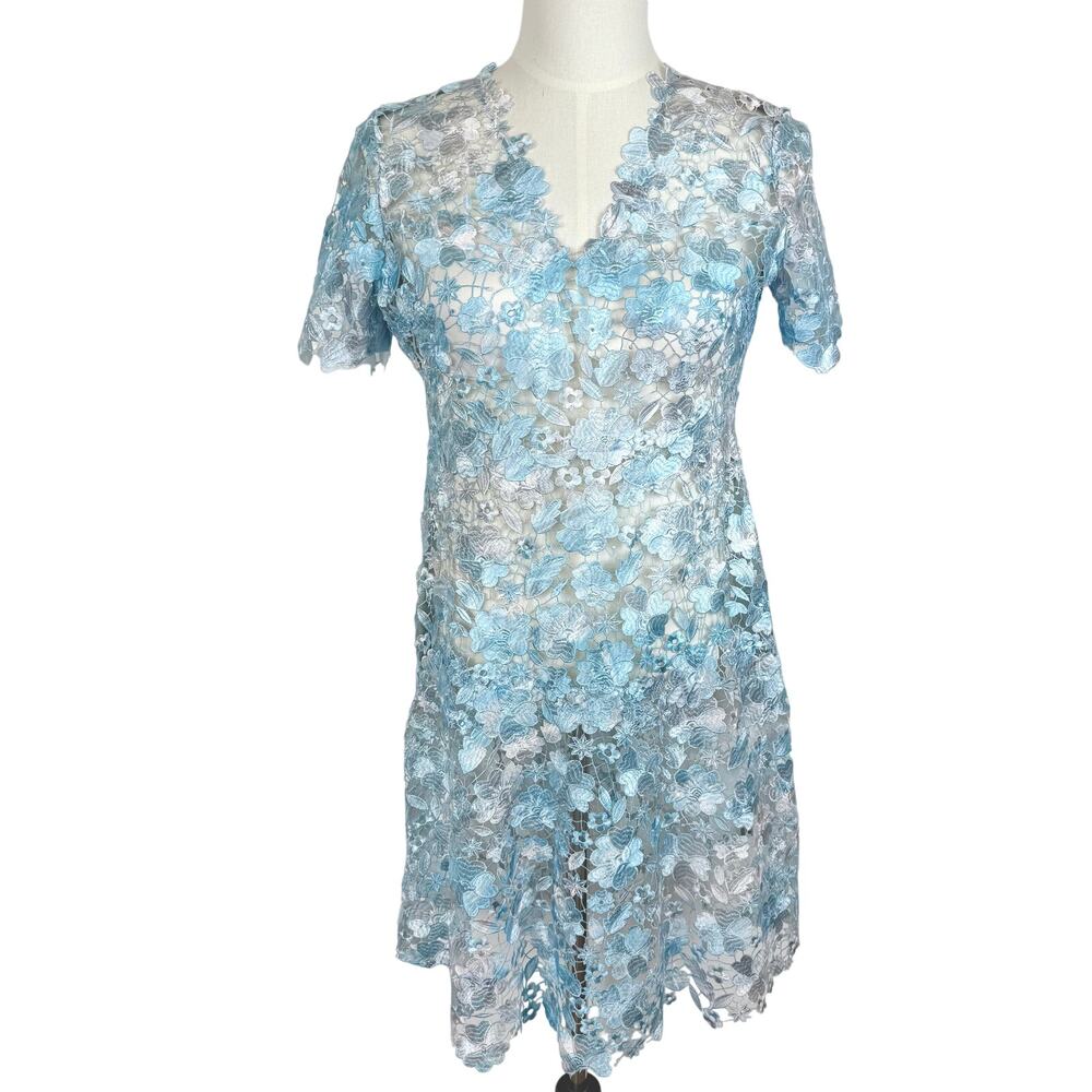 Elie Tahari Samira Lace Mini Dress Floral White/Blue Size M | *No Slip*